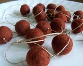 Copper Brown Garland - a strand of burnt sienna felt balls on vintage French hemp cord , about 9 ft long (2.74 cm)  - ready to ship