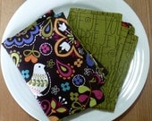 Placemats Napkins Fun Floral and French reversible - mod colors and perfect for autumn picnic or packed lunch - 12.5" by 17.5"