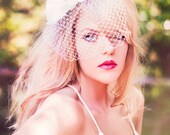 Bridal White Chiffon  Flower with birdcage veil -Headpiece