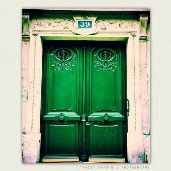 Paris Print - Emerald Green Door Photography -  No 39 -  paris decor, parisian wall art, rustic, door art
