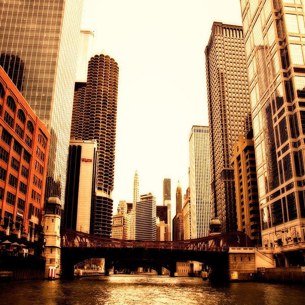 Chicago Skyline Art - golden toned photograph of Chicago - Golden Days - chicago print, Chicago Home Decor, Urban Wall Art, Chicago Photo