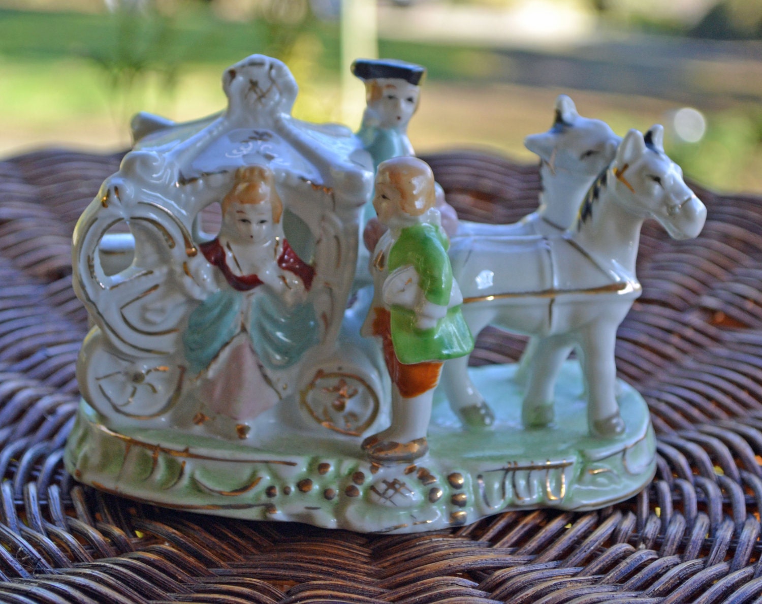 Vintage Handpainted Porcelain Carriage Figurine, Made in Japan