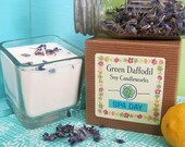 Spa Day Soy Candle - 12 oz. Glass Cube - Green Daffodil - Hand poured