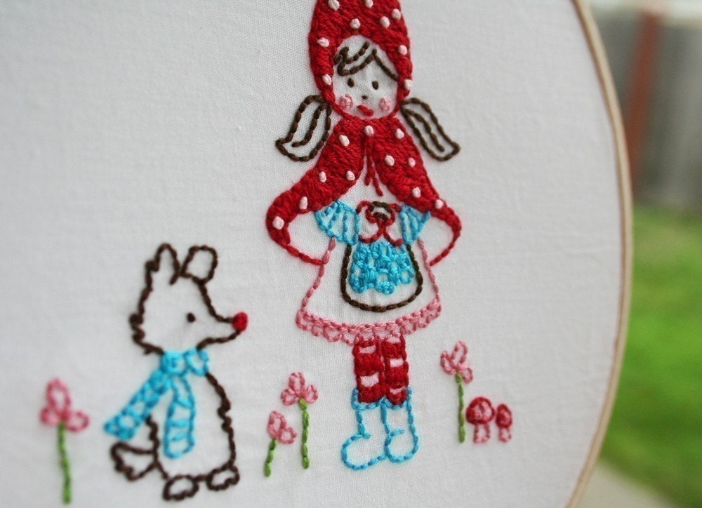 Little Red Riding Hood (and her harmless wolfie friend) Embroidery Pattern