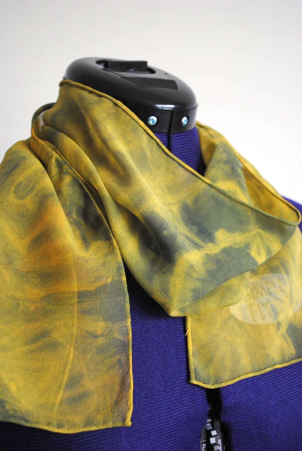 Sheer Hand dyed Silk Scarf - Yellow Green Blue long soft Tie Dye Gift