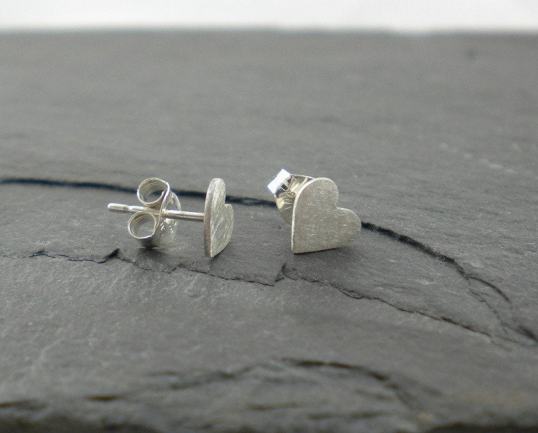 Silver Heart Earrings. Sweet Heart Stud Earrings. Love, Dainty, Post