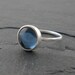 Ocean Blue Ring. Silver Hammered Band. Nautical, Glass, Simple