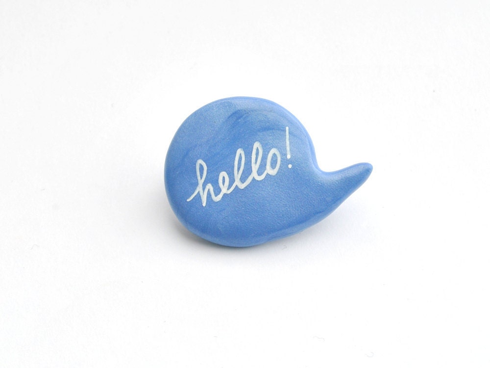 Light blue polymer clay brooch speech bubble