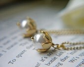 White Pearl Pendant Necklace. Matte Gold.  Lily Of The Valley. Wedding Bridesmaid Jewelry