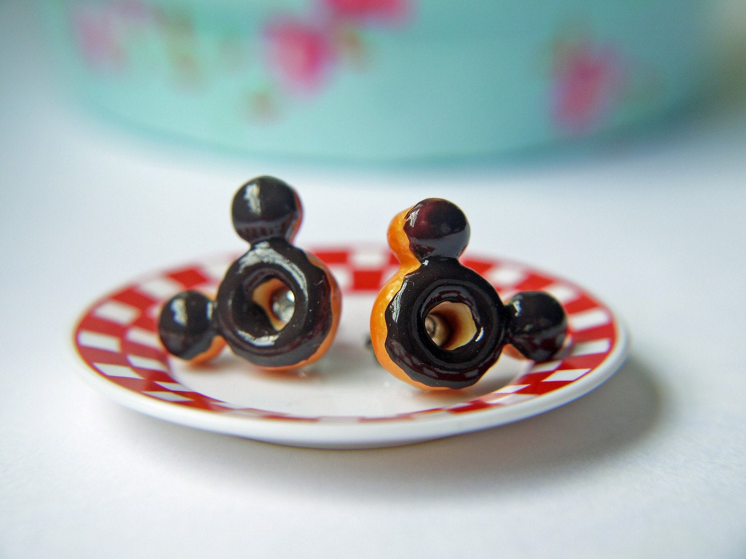 Mickey Mouse Inspired Doughnut Earrings. Titanium Post Earrings. Hypoallergenic