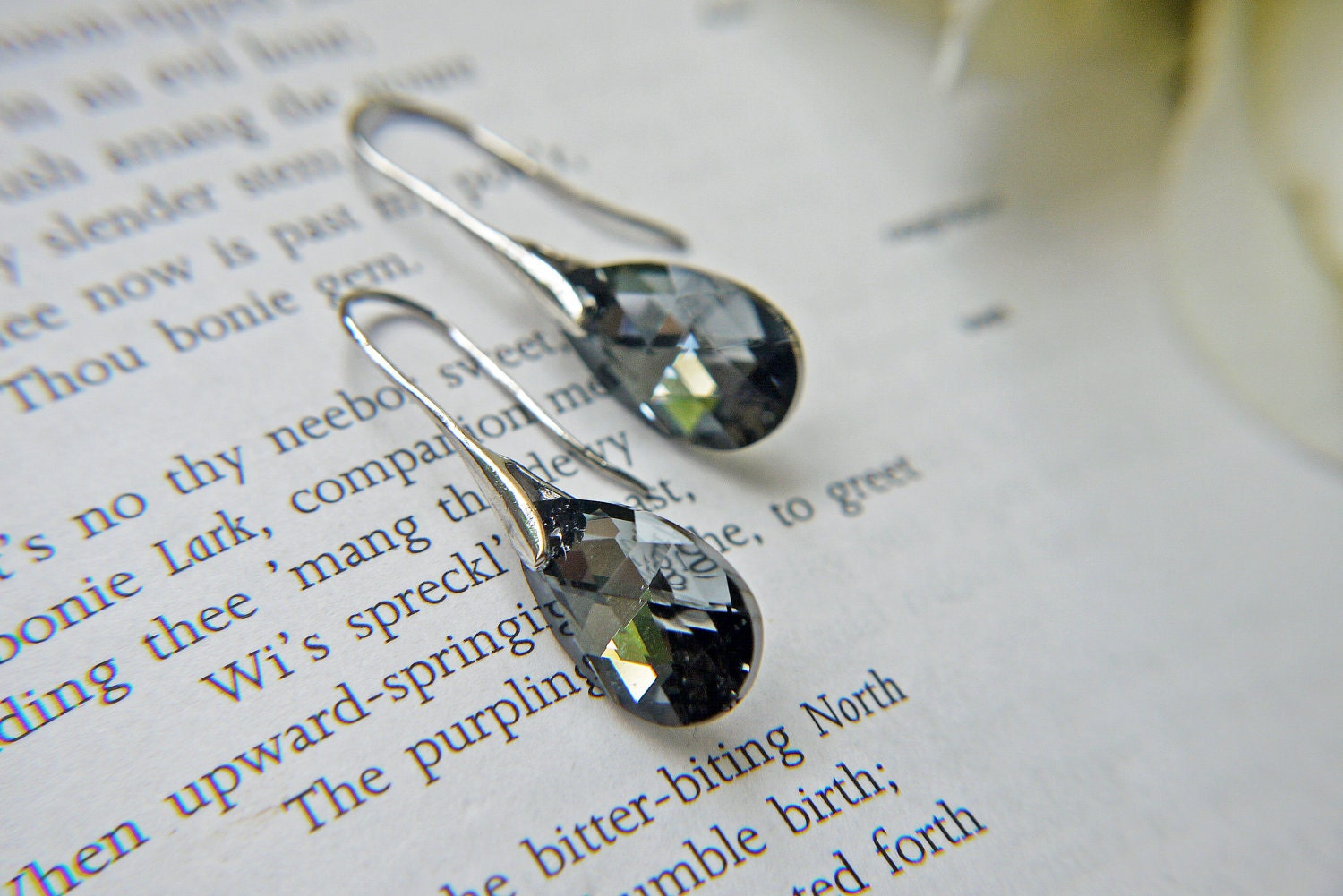 Swarovski Crystal Black Silver Night Earrings. Wedding Bridesmaids Earrings. Futuristic Modern Glamorous