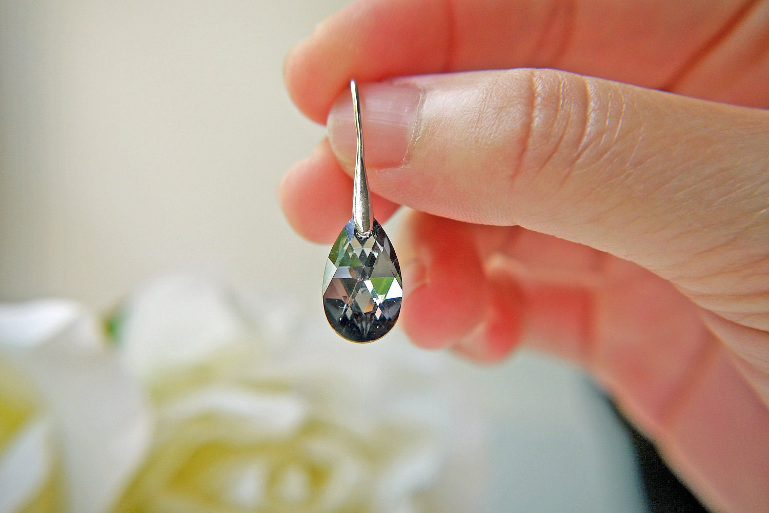 Swarovski Crystal Black Silver Night Earrings. Wedding Bridesmaids Earrings. Futuristic Modern Glamorous