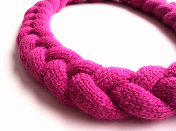Knitted Pink Yarn Necklace, Statement Necklace, Knit Necklace