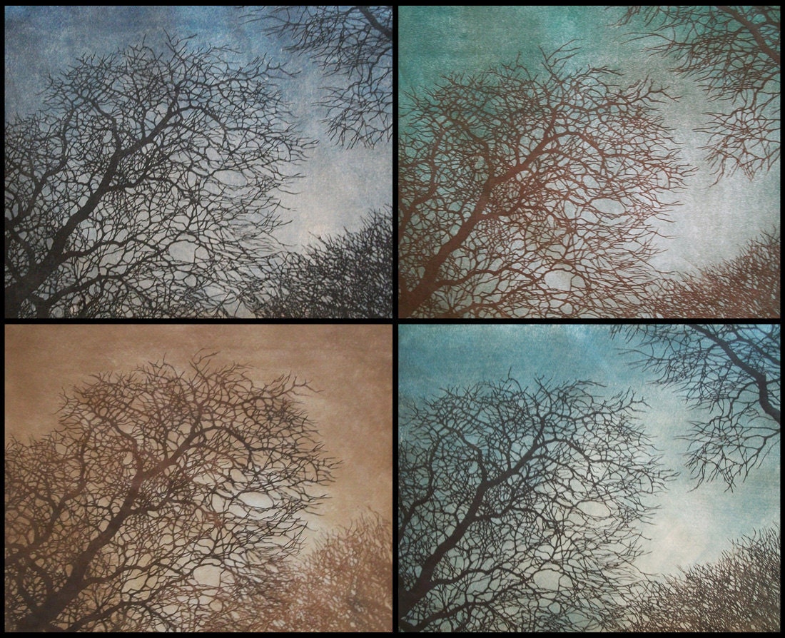 Tree No. 12 Woodblock Print Blue - Award Winner