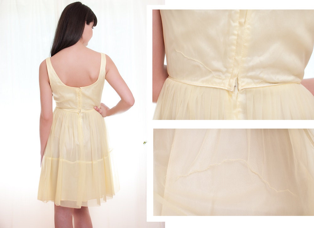 Vintage 1960s Dress - Miss Sunshine 2 Piece Yellow Chiffon Cocktail dress - XS / S