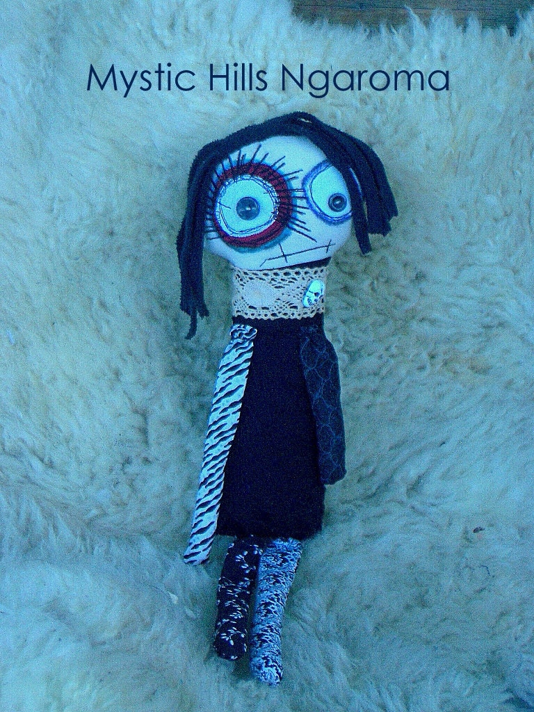 Fabric Monster Doll Sallie Skull Spooky Girl Softie Doll Cloth Doll Zombie Girl