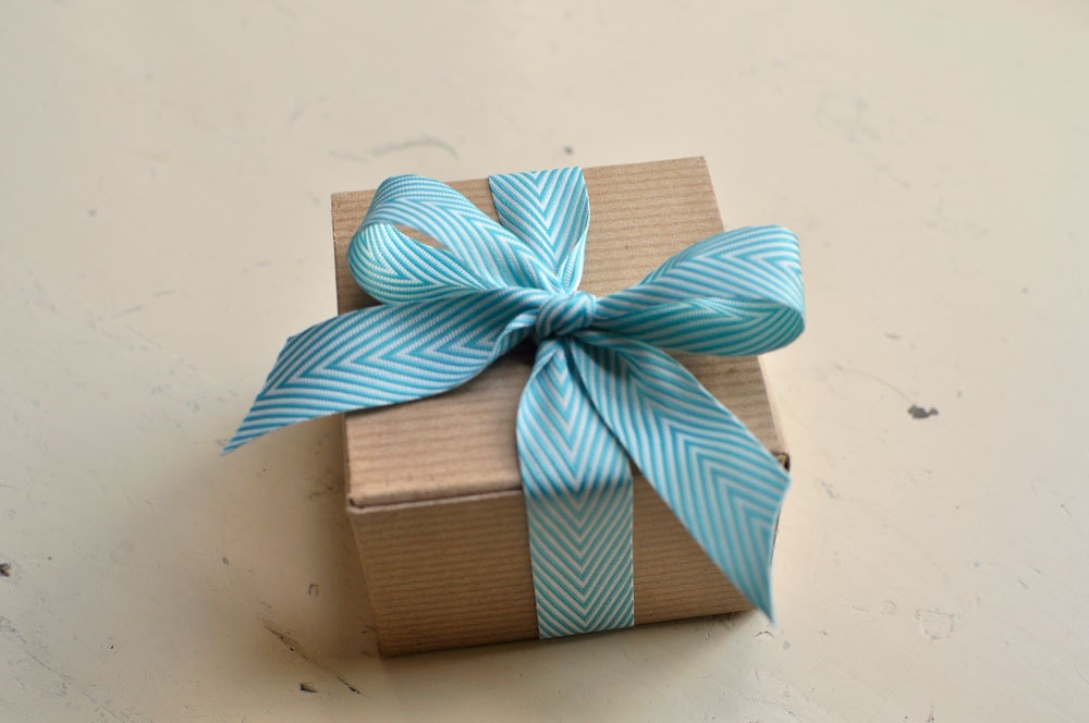 Aqua Blue Chevron Striped Ribbon - 5 yds