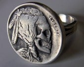 Sterling Silver Ladies Skeleton Skull Hobo Nickel Style Ring