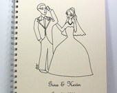 Extra Large Wedding Planner Notebook Journal Diary Memory Book - Bride & Groom With Cell Phones - Original Art