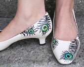 Painted Shoes - Ivory Peacock  Pumps Size 10