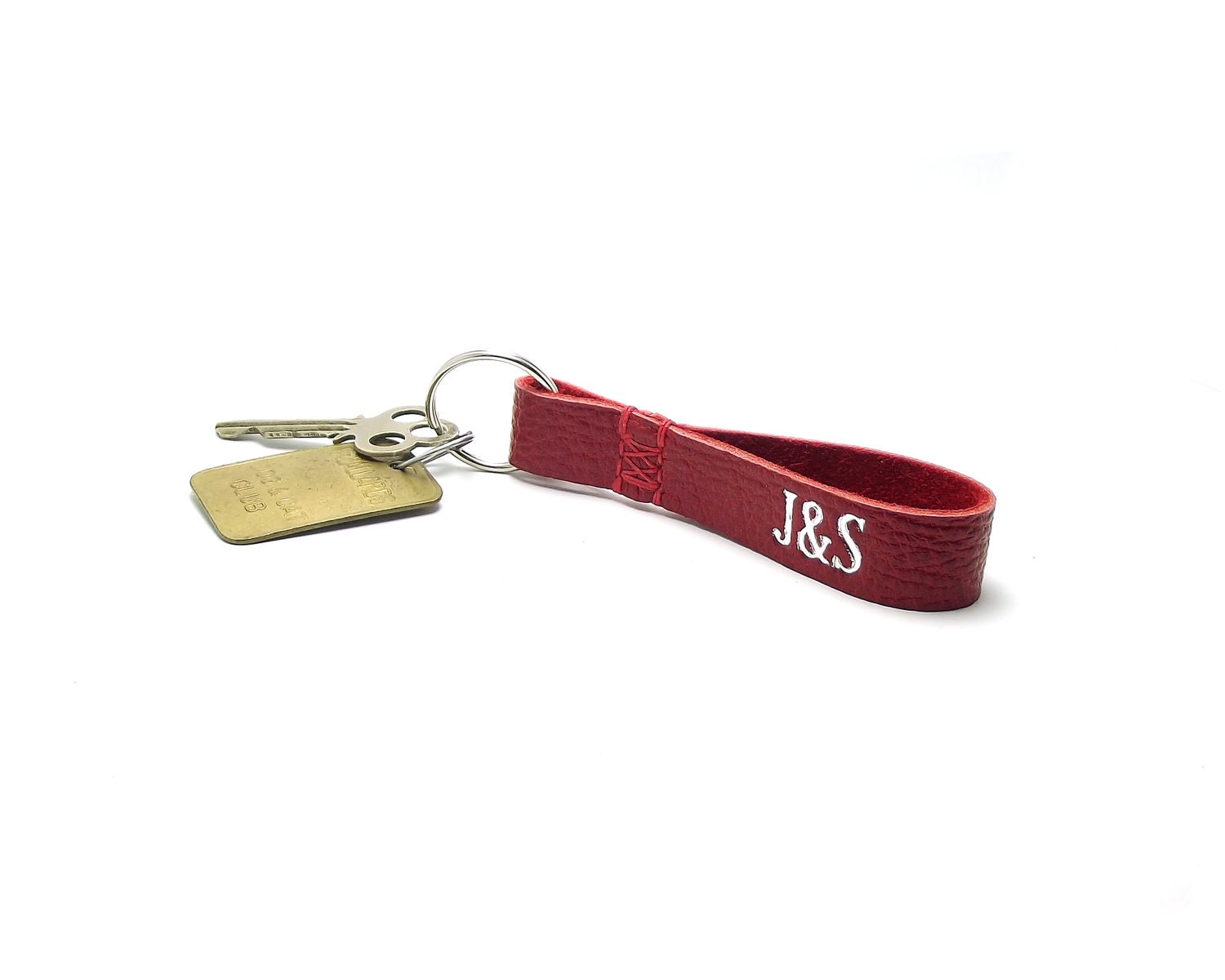 U & I, Personalized Leather Key Fob, Red Leather, Monogrammed, free shipping
