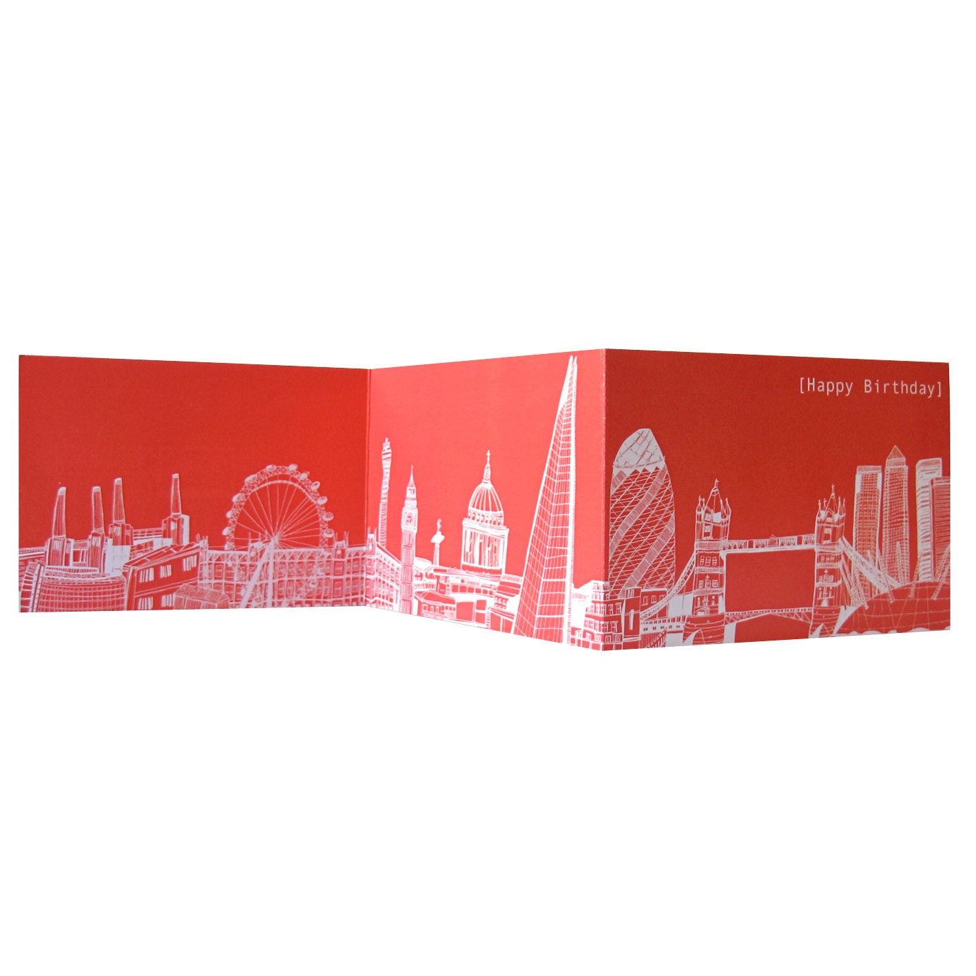 London Skyline, Red Happy Birthday Card