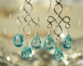 Beautiful Blue Topaz and Sterling Chandelier Earrings.  Something Blue. Wedding, bridal, gemstone earrings