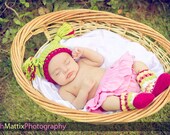 Baby Photo Prop Set Square Baby Hat Jester Hat With Tassels Newborn Cranberry and Bright Green