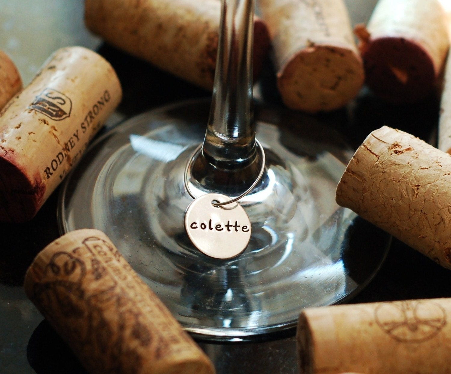 Sterling Silver Personalized Wine Charms - Set Of 8 Handstamped - Custom