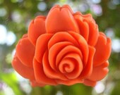 2 Deep Orange Big Cabbage Rose Flower Cabochons 43mm x 35mm