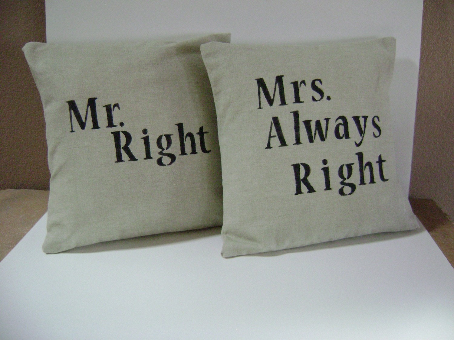 RESERVED FOR MEGANMURRAY90 Pillow Covers Decorative Mr. and Mrs. Oatmeal and Black 16x16