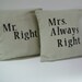 RESERVED FOR MEGANMURRAY90 Pillow Covers Decorative Mr. and Mrs. Oatmeal and Black 16x16