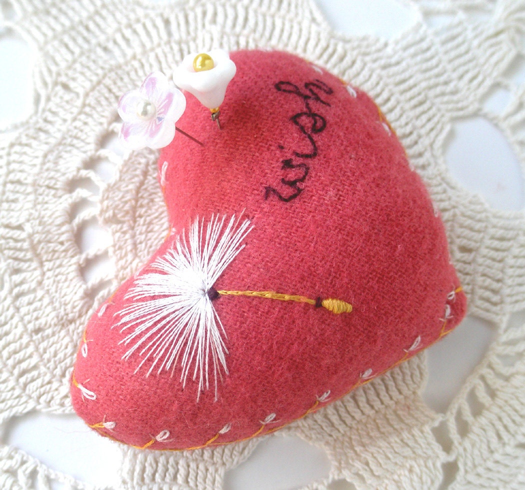 Make A Wish Wool Heart Pincushion