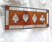 Sandwich Glass Stained Glass Panel Vintage Tiara Bridge Set Nut Dish Poker Deck of Cards