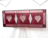 Sandwich Glass Hearts in Victorian Look Stained Glass Panel Amethyst Window Treatment