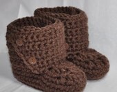 Baby Bootie,  Button Top Bootie in Brown in size 6 to 12 months