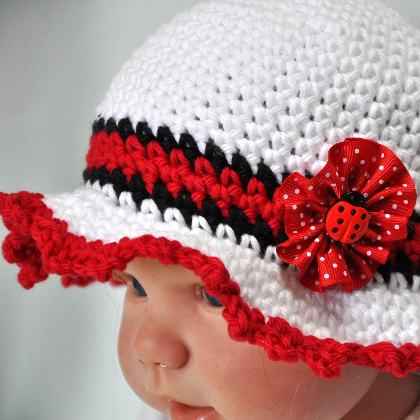 Cotton Hat, Great for Summer, Lady Bug Hat in size New Born or 0 to 6 Months