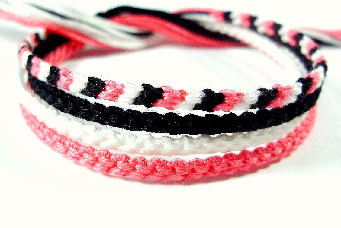 White, Pink, and Black Friendship Bracelet Set