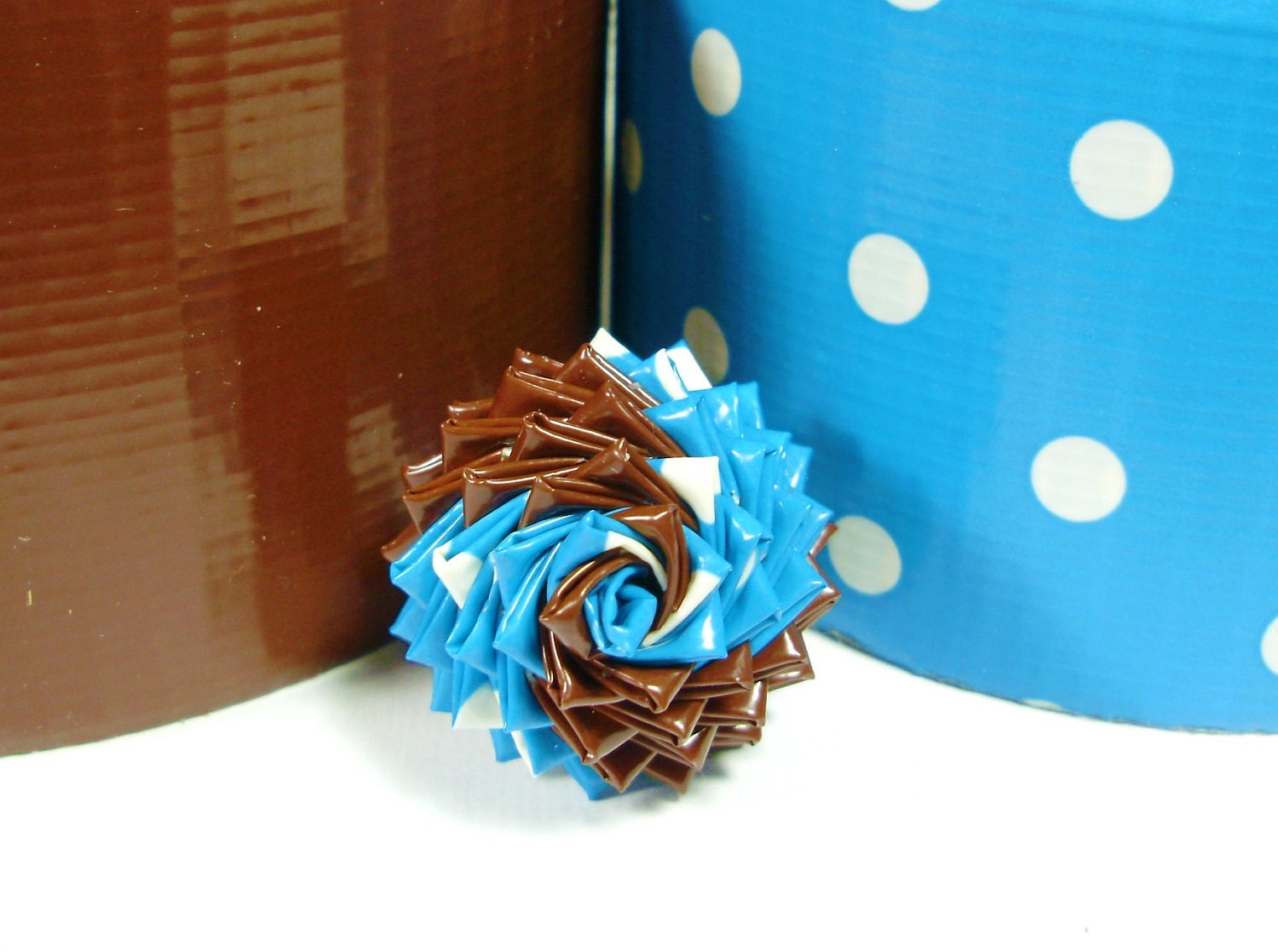 Blue and Brown Duct Tape Rose Ring