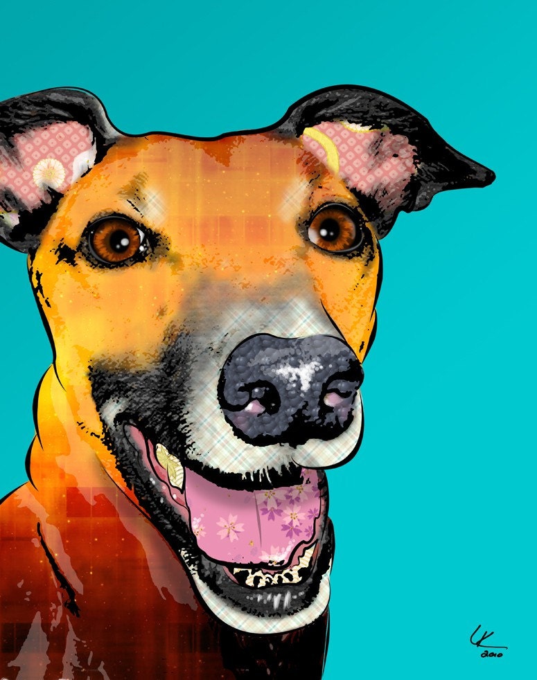 Logan, 11x14" Greyhound Pop Art Print, Whippet Art, Dog Portrait