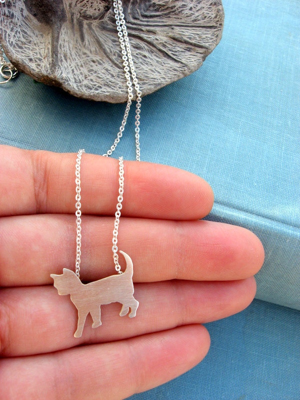Sterling silver cat necklace, Animal pet jewelry