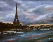 Eiffel Tower Painting- 10x8in Mini Giclee Paris Art Print