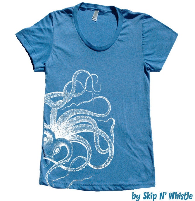 Womens OCTOPUS royal -- american apparel t shirt S M L XL  ( 4 colors )