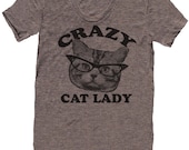 CRAZY CAT lady t shirt -- american apparel  S M L XL  ( 6 colors )
