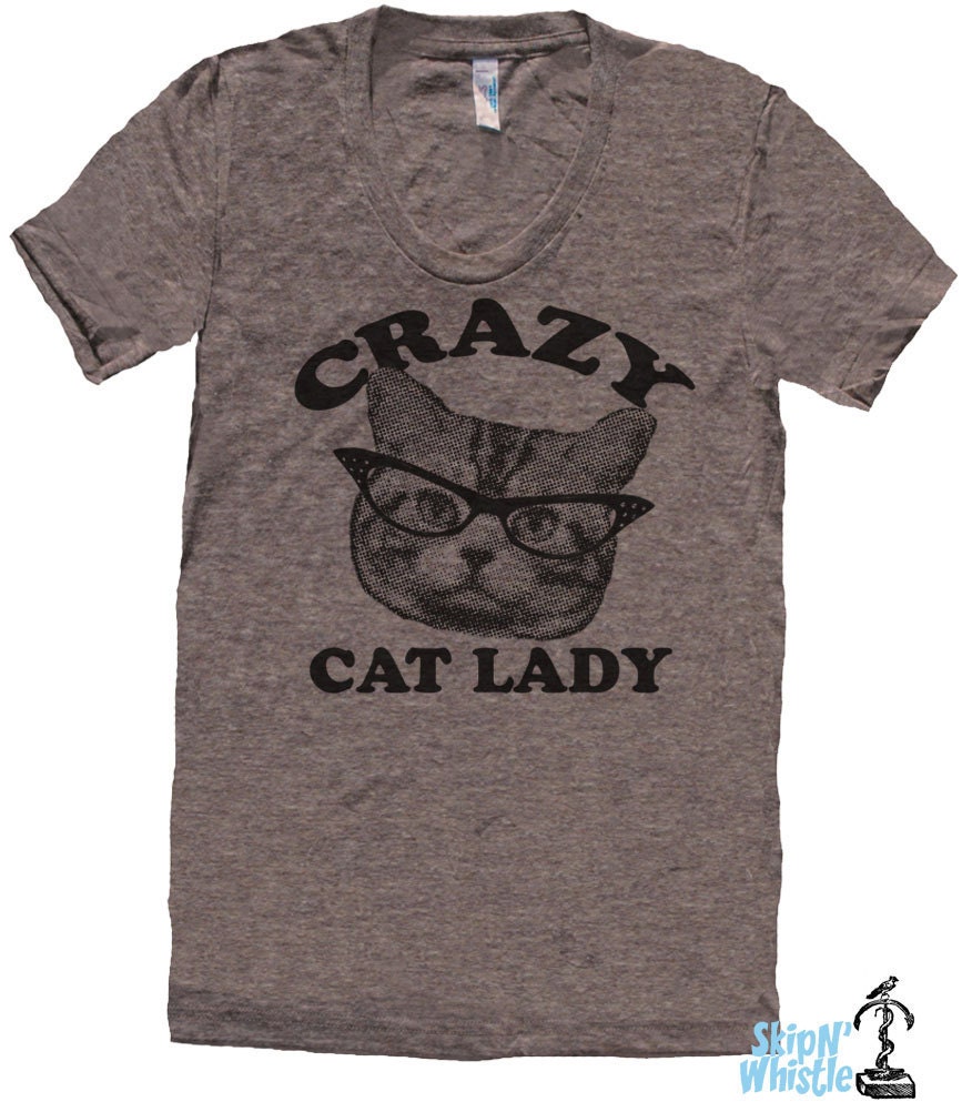 CRAZY CAT lady t shirt -- american apparel  S M L XL  ( 6 colors )