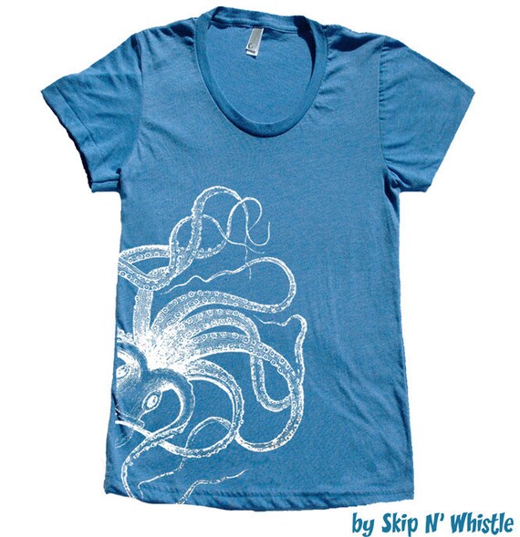 Womens OCTOPUS royal -- american apparel t shirt S M L XL ( 4 colors )