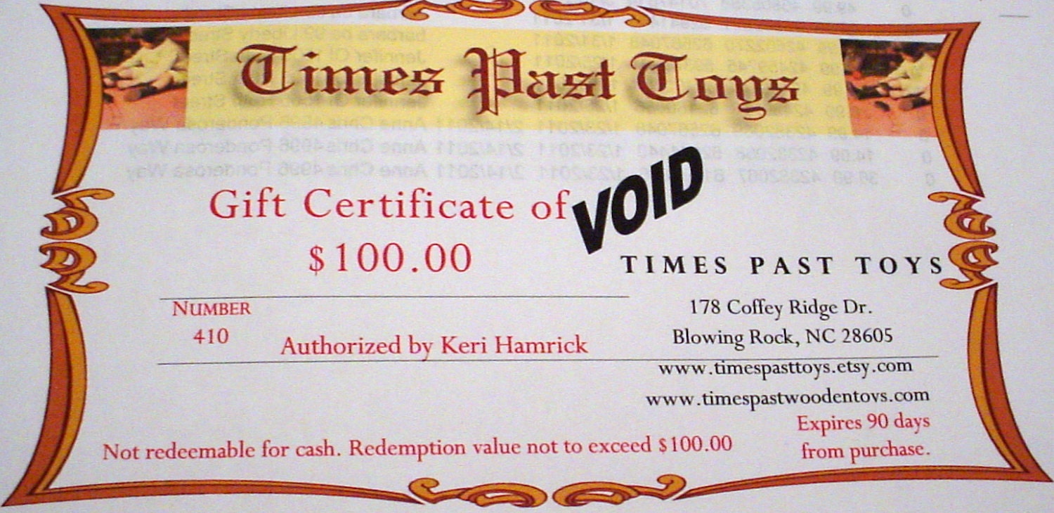 Gift Certificate for 100 Dollars
