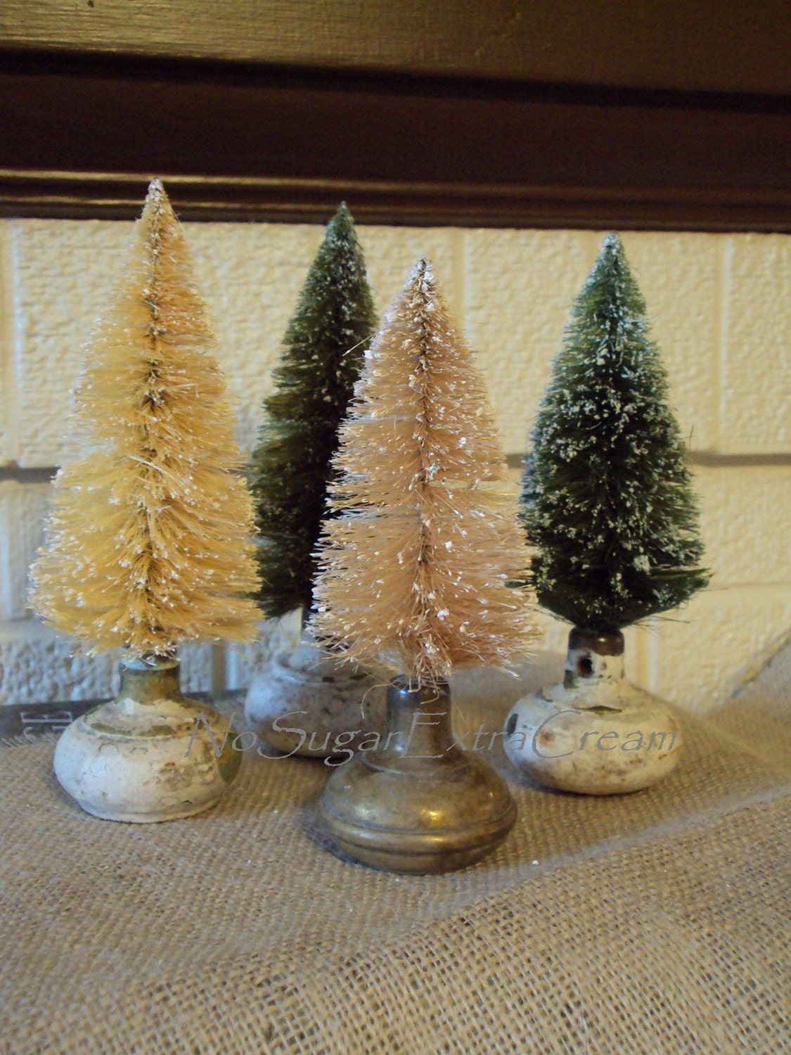 Sepia Bottle Brush Tree and Old Vintage Brass Door Knob OOAK