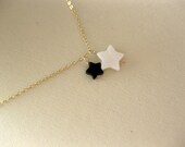 Twin star. mother of pearl and black onyx star necklace. Gold filled. Unique. Perfect for everyday.