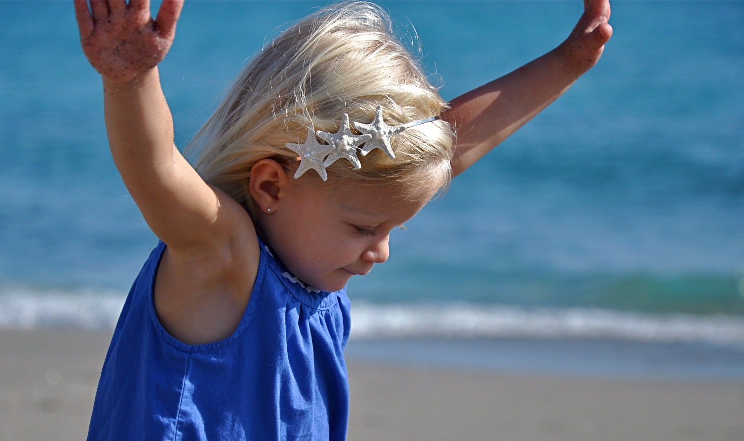 Starfish Headband-TRIPLE WHITE STARFISH-Girls Hair Accessories, Beach Weddings, Mermaid Hair, Beach Hair, Spring Summer, Starfish, Coastal